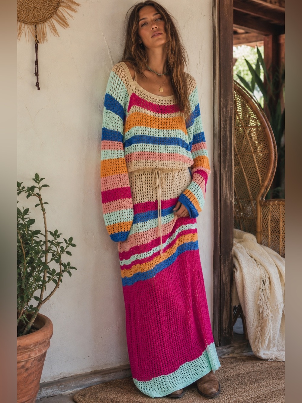 Absolutely Famous Knit Crochet oversized Maxi Dress NWT L-XL